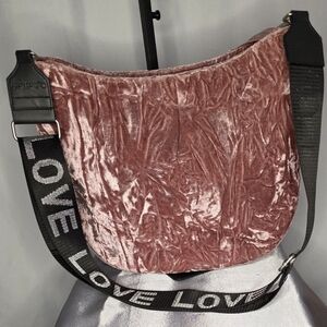 Love Pink Velvet Shoulder Bag with Black Strap EUC!